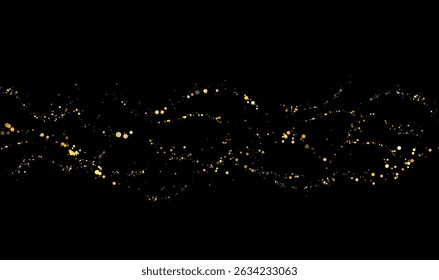 Abstract shiny golden design element, chaotic tinsel on black background