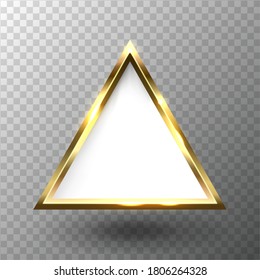 Resumen del brillante marco de triángulo dorado con espacio blanco vacío para texto, sobre fondo transparente, ilustración vectorial