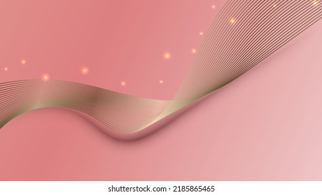 Abstract shiny golden wave lines elements with glowing light on pink background luxury style. Vector graphic illustration.

