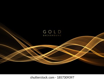 Abstract shiny golden wavy design element. Flow gold wave