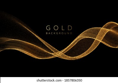 Abstract Shiny Golden Wavy Design Element. Flow Gold Wave