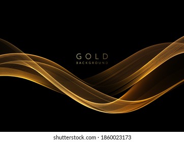 Abstract shiny golden wavy design element. Flow gold wave