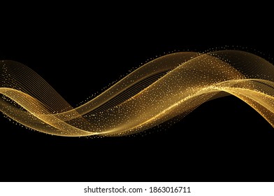 Abstract shiny golden wavy design element. Flow gold wave