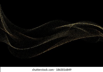 Abstract shiny golden wavy design element. Flow gold wave