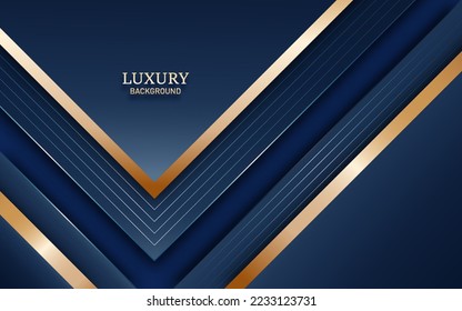Abstract shiny gradient gold lines diagonal overlap luxurious blue background