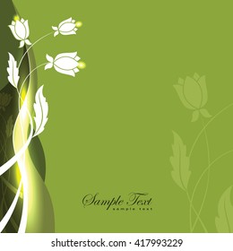 Abstract Shiny Green Background with Flowers.