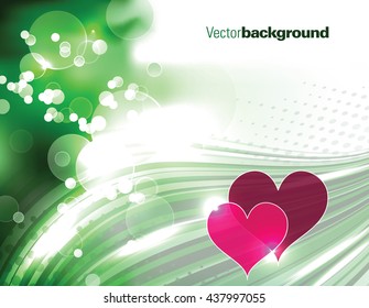 Abstract Shiny Green Background with Hearts.