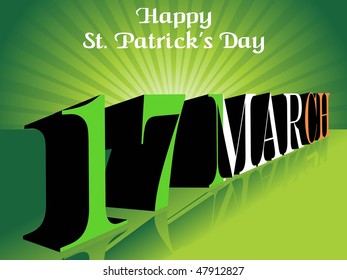 abstract shiny green rays background with 17 march