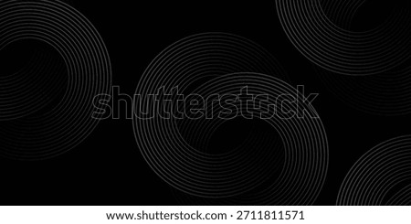 Abstract shiny grey circles geometric lines on dark pattern background. Modern black glowing gray gradient rings