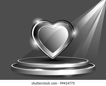 Abstract shiny heart frame for display on stand with light reflection,  isolated on grey color background. EPS 10 Vector illustration