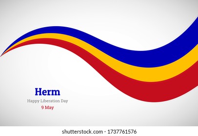 Resumen brillante fondo de la bandera ondulada de Herm. Feliz día de liberación de Herm con creativa ilustración vectorial