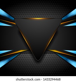 Abstract shiny hi-tech futuristic background with neon triangle. Vector design