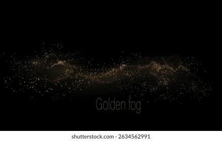 Abstract shiny isolated design element, chaotic golden tinsel on black background