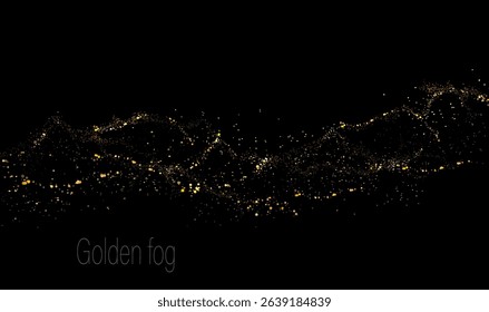 Abstract shiny isolated design element, gold tinsel on black background