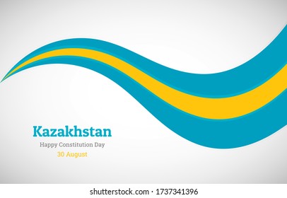 Abstract shiny Kazakhstan wavy flag background. Happy constitution day of Kazakhstan with elegant vector illustration