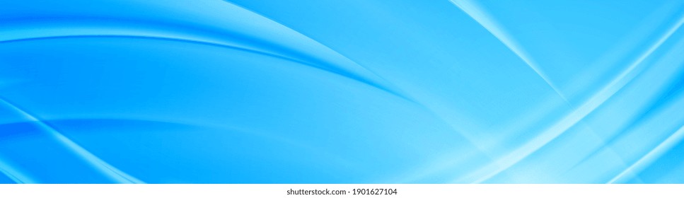 Abstract Shiny Light Blue Smooth Waves Banner Design. Vector Wavy Header Background