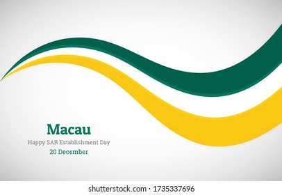 Abstract shiny Macau wavy flag background. Happy SAR Establishment day of Macau with elegant vector illustration