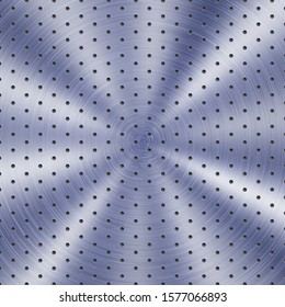 Abstract shiny metal background in blue color with circular brushed texture and hexagonal holes