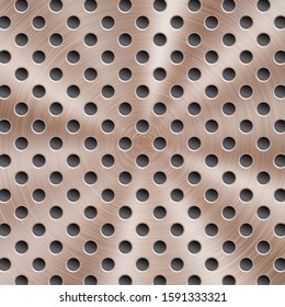 Abstract shiny metal background in bronze color with circular brushed texture and round holes