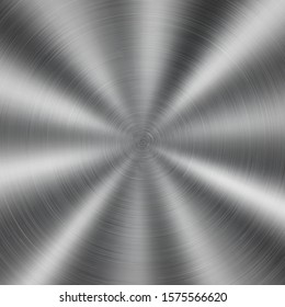 Abstract shiny metal background with circular brushed texture in silver color