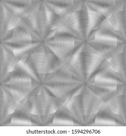 Abstract shiny metal seamless pattern with circular brushed texture in silver colors