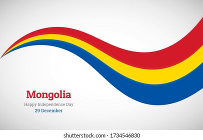 Abstract shiny Mongolia wavy flag background. Happy independence day of Mongolia with classic vector illustration