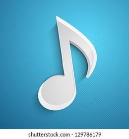 Abstrakte, glänzende musikalische Note auf blauem Hintergrund.