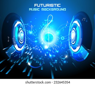 Abstract shiny musical note on blue background. futuristic vector