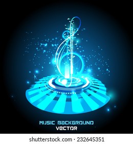 Abstract shiny musical notes on techno background. futuristic vector
