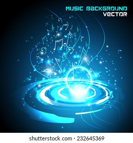 Abstract shiny musical notes on blue background. futuristic vector
