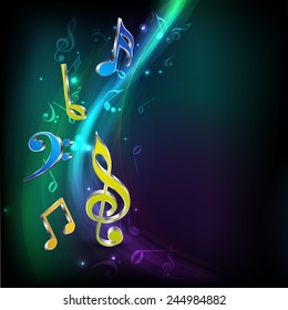 Abstract shiny musical notes on stylish background.