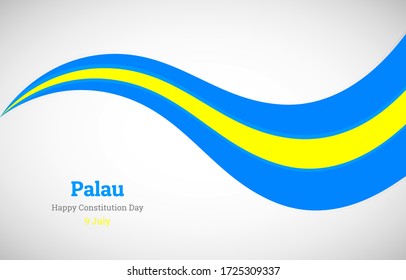 Abstract shiny Palau wavy flag background. Happy constitution day of Palau with modern vector illustration
