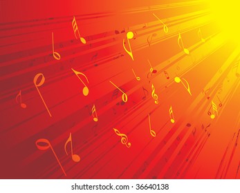 abstract shiny rays background with musical notes