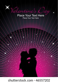 abstract shiny rays, twinkle star background with kissing couple