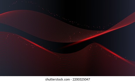 Abstract shiny red wave lines elements with glowing light on black background luxury style. Vector graphic illustration.