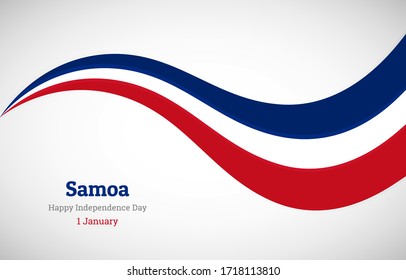 Antecedentes brillantes de la bandera ondulada de Samoa. Feliz día de la independencia de Samoa con elegante ilustración vectorial