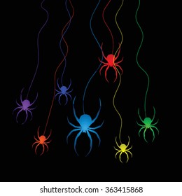 Abstract shiny spiders. Colorful vector background.