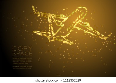 Abstract Shiny Star pattern Airplane shape, transportation concept design gold color illustration isolated on brown gradient background with copy space, vector eps 10