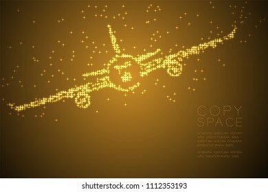 Abstract Shiny Star pattern Airplane shape, transportation concept design gold color illustration isolated on brown gradient background with copy space, vector eps 10