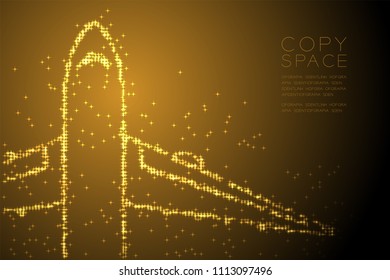 Abstract Shiny Star pattern Airplane shape, transportation concept design gold color illustration isolated on brown gradient background with copy space, vector eps 10