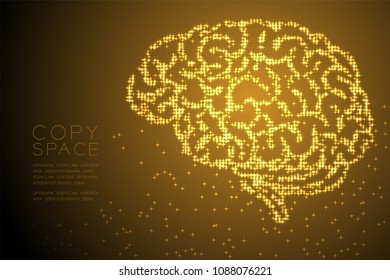 Abstract Shiny Star pattern Brain side view shape, creative science concept design gold color illustration isolated on brown gradient background with copy space, vector eps 10