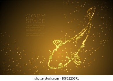 Abstract Shiny Star pattern Carp or Koi fish shape, aquatic and marine life concept design gold color illustration isolated on brown gradient background with copy space, vector eps 10