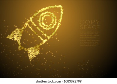 Abstract Shiny Star pattern Cartoon Rocket spaceship shape, space exploration concept design gold color illustration isolated on brown gradient background with copy space, vector eps 10