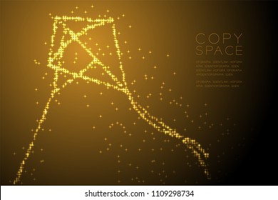 Abstract Shiny Star Pattern Diamond Kite Shape, Freedom Concept Design Gold Color Illustration Isolated On Brown Gradient Background With Copy Space, Vector Eps 10