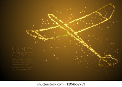 Abstract Shiny Star pattern Glider plane shape, business travel concept design gold color illustration isolated on brown gradient background with copy space, vector eps 10