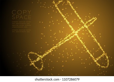 Abstract Shiny Star pattern Glider plane shape, business travel concept design gold color illustration isolated on brown gradient background with copy space, vector eps 10