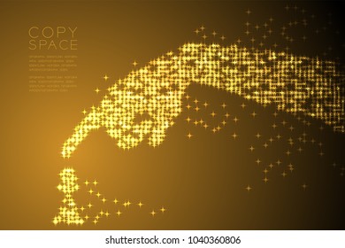 Abstract Shiny Star pattern Hand move pawn chess shape, concept design Gold color illustration isolated on brown gradient background with copy space, vector eps 10