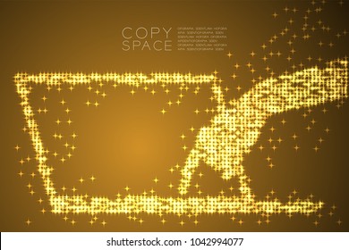 Abstract Shiny Star pattern Hand push button laptop keyboard shape, concept design Gold color illustration isolated on brown gradient background with copy space, vector eps 10