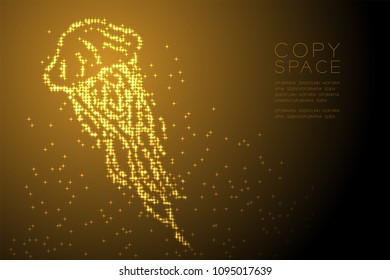 Abstract Shiny Star pattern Jellyfish shape, aquatic and marine life concept design gold color illustration isolated on brown gradient background with copy space, vector eps 10