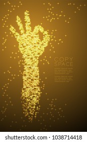 Abstract Shiny Star pattern OK Hand shape, sign language concept design Gold color illustration isolated on brown gradient background with copy space, vector eps 10
